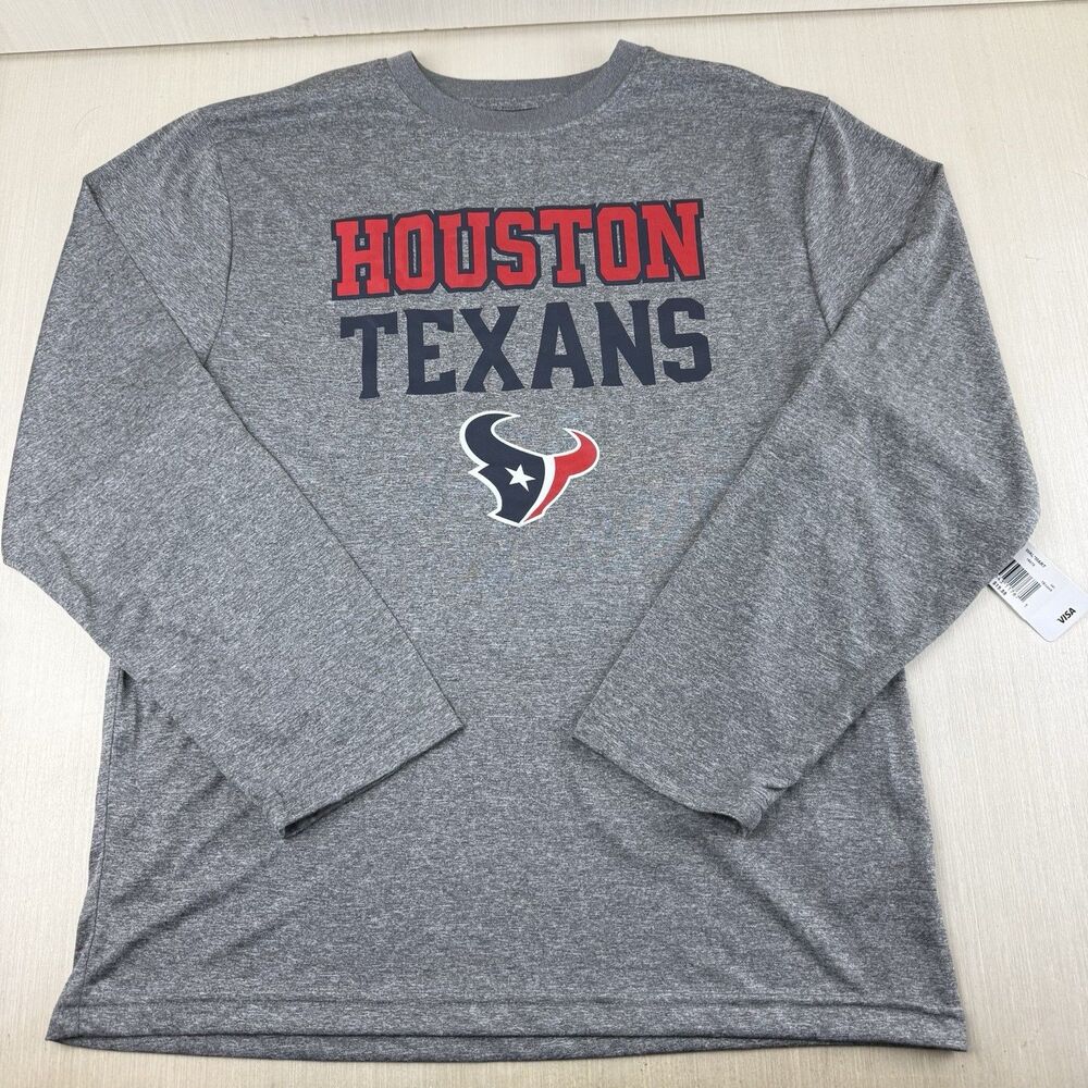Houston Texans Shirt Long Sleeve Youth Boys XXL (18) Gray NFL Team Apparel NWT
